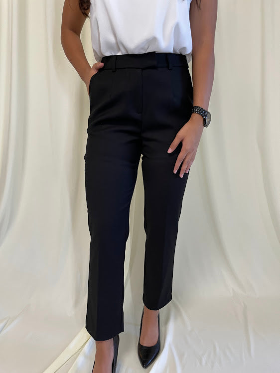 Formal Slim High Waist Ankle Pants in Black
