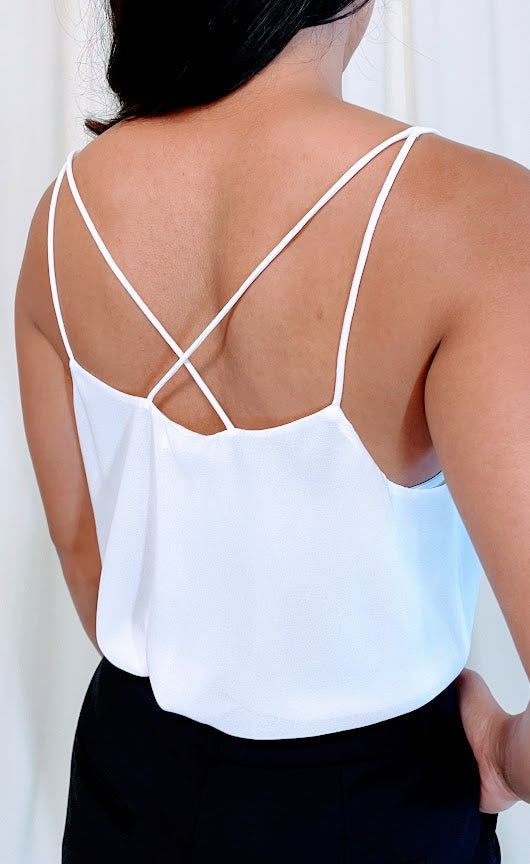 Scalloped V-Neck Cami Top with Crisscross Back