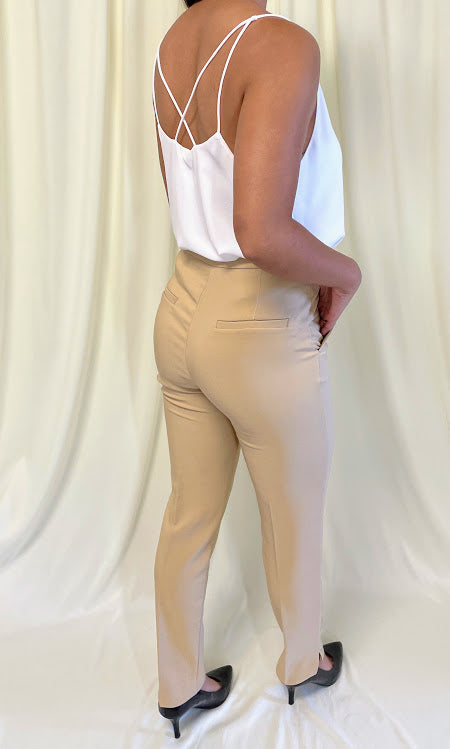 Formal Slim High Waist Ankle Pants in Cream