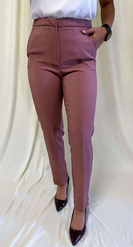 Formal Slim High Waist Ankle Pants in Mauve