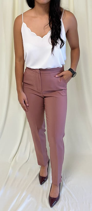 Formal Slim High Waist Ankle Pants in Mauve